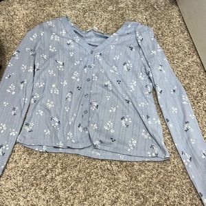 blue with white floral long sleeve shirt